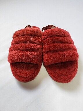 UGG Women's Fluff Yeah Slide Sandals Slippers Red Women's Size 4